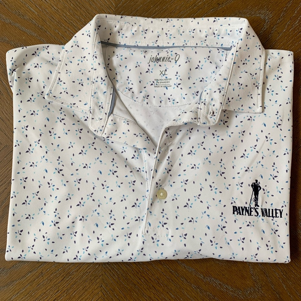 johnnie-O White Polo with Blue & Teal Microprint - Payne's Valley
